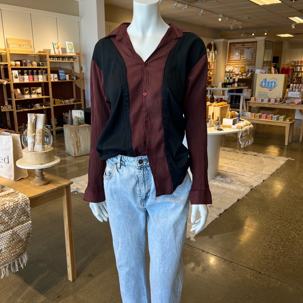 Burgundy and Black Blouse